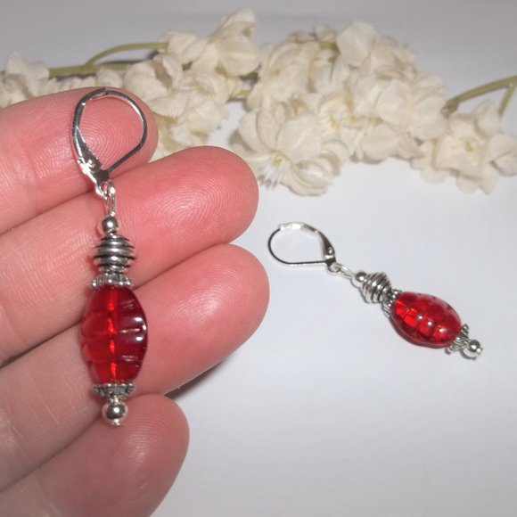 Silver & Red Earrings Dangle Drop Fashion Accessory Jewelry Set Pair NWT 7286 - Picture 7 of 9